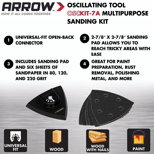 Arrow OSC9500-A Oscillating MultiTool Kit, Sander Tool, and Drywall Saw, Use for Polishing, Grinding, Scraping, Includes Storage Tool Bag, Titanium Arrow Fastener
