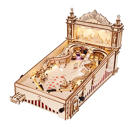 Rowood Wooden Puzzles 3D Pinball Machine Mechanical Model Wooden 3D Puzzles for Adults DIY Pinball Game Wooden Puzzle-Model Building Kits Christmas