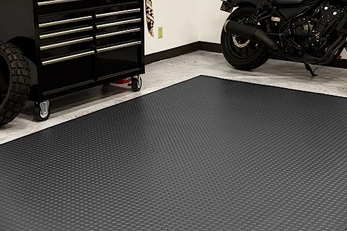 G-Floor Lite Diamond Tread Pattern Slate Grey Vinyl Rollout Garage Flooring Protector Mat for The Garage and Beyond - 7'6" x 14' Size