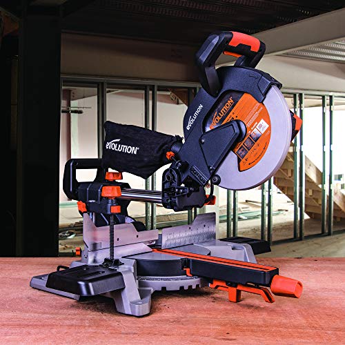 Evolution Power Tools R255SMS 10-Inch Sliding Miter Saw Multi-Material, Multi-Purpose Cutting Cuts Metal, Plastic, Wood & More 0˚ - 45˚ Bevel Tilt &