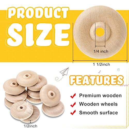 36 Pack Wooden Wheels Toys Wooden Wheels for Crafts Toys Wooden Craft Wheels Wooden Mini Wheels with Axle Pegs for Crafts DIY Toy Cars Painting Civaner