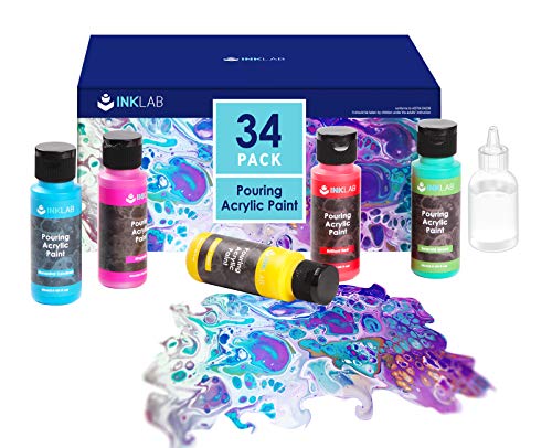 Acrylic Pouring Paint Set 34 Colors Pre Mixed Acrylic Paint High Flow with Silicone Oil for Canvas Wood Crafts Rocks Painting, Water Based, 2