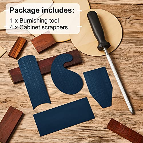 Cabinet Scraper Burnisher with 4 Piece Multi Shaped Scraper Set Manganese Steel Rectangle Curved Beveled Card Scraper Woodworking Carving Hand Gueevin