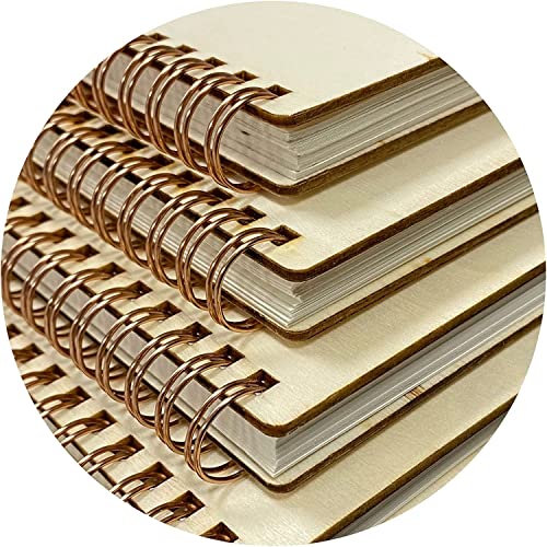 4 Pieces B6 Wooden Cover Sketchbook 80 Blank Pages Jounal Notebook 7 x 5 in Blank Spiral Notebook for Crafts - WoodArtSupply