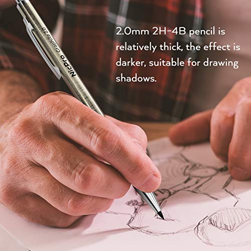 Nicpro 6 PCS Art Mechanical Pencils Set, Metal Artist Drafting Pencil 0.3 & 0.5 & 0.7 & 0.9 mm & 2 PCS 2mm Graphite Lead Holder(4B 2B HB 2H) For Nicpro