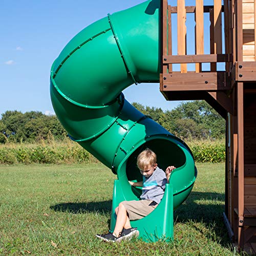 Backyard Discovery, Cedar Cove Wood Swing Set, Playground Fort, Chalkboard, Telescope, Dual Slide, Kitchenette, Wide Swing Lanes, 5ft Rock Wall, Step Backyard Discovery