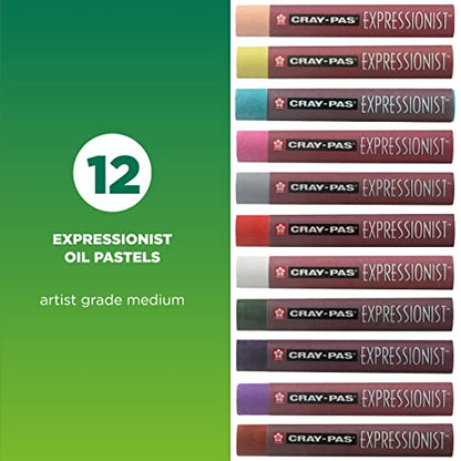 SAKURA Cray-Pas Expressionist Oil Pastel Set - Soft Oil Pastels for Artists - 12 Colors - WoodArtSupply