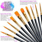 FANDAMEI Round Paint Tray Palettes and Paint Brushes Set, Paintbrushes, 3 PCS Plastic Paint Palettes Pallets, 10 PCS Acrylic Paint Brushes, Nylon Fandamei