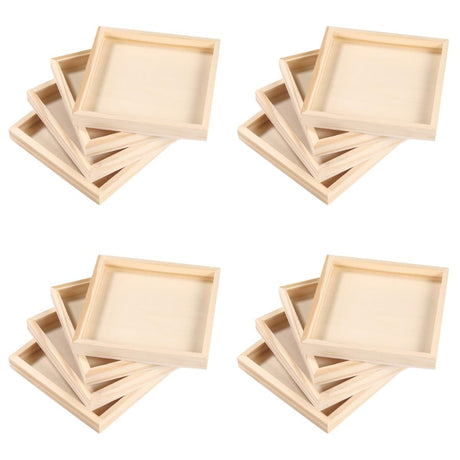 Zerodeko 16 Pcs Tray Serving Storage Tray Unfinished Wood Tray Wood Serving Tray Unfinished Wood Serving Sundries Holder Blocks Storage Trays Zerodeko