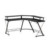 SEVEN WARRIOR L Shaped Gaming Desk with LED Lights & Power Outlets, 50.4” Computer Desk with Monitor Stand & Carbon Fiber Surface, Corner Desk with SEVEN WARRIOR