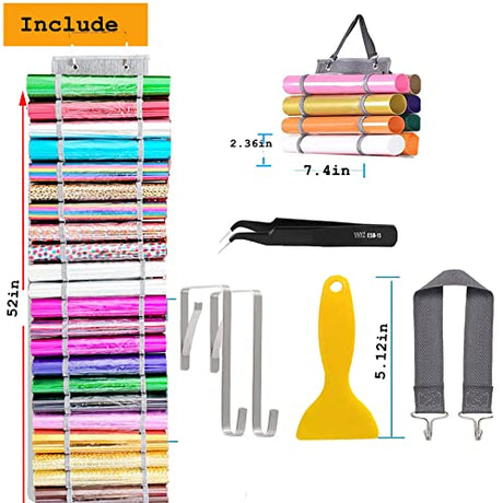 Amremsu 48 Compartments Vinyl Roll Storage, Vinyl Roll Holder Vinyl Organizer, Vinyl Storage Rack Wall Mount/Over The Door for Craft Room Organizers Amremsu