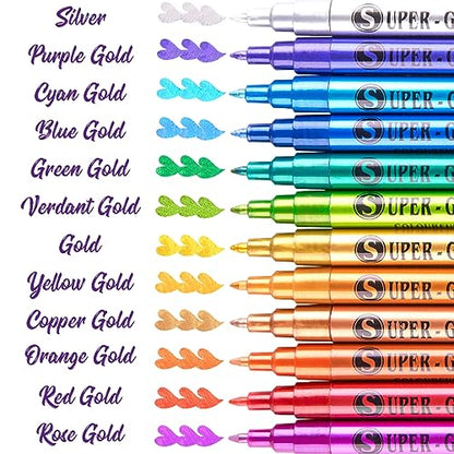 LIGHTWISH Metallic Paint Pens Glitter Markers,Sparkle Ultra Fine Point 0.7mm Acrylic Paint Markers,Super Golden Metallic Markers for Black Paper - WoodArtSupply