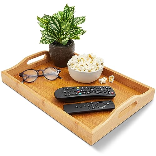 Juvale Bamboo Wood Serving Tray with Handles for Breakfast in Bed, Kitchen Counter, Ottoman (16 x 11 x 2 in) Juvale