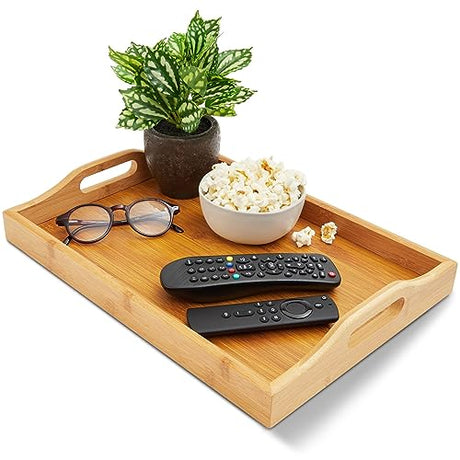 Juvale Bamboo Wood Serving Tray with Handles for Breakfast in Bed, Kitchen Counter, Ottoman (16 x 11 x 2 in) Juvale