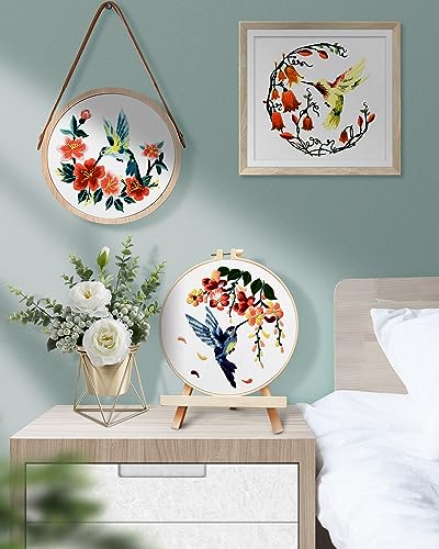 TINDTOP 3 Sets Embroidery Kit for Adult for Beginners, Hummingbird and Flower Embroidery Kit for Beginners Include Embroidery Cloth Hoops Threads for TINDTOP