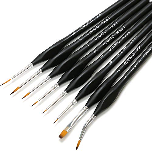 DUGATO Fine Detail Paint Brush Set 8pcs, Tiny Professional Micro Miniature Painting Brushes Kit with Ergonomic Handle for Acrylic, Oil, Watercolor, - WoodArtSupply