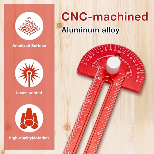 Woodworking Ruler, TOURACE 3Pcs Precision Pocket Ruler Metal Slide Rule Woodworking Tools T Square Metric/Inch Portable Rulers with Protractor Angle TOURACE