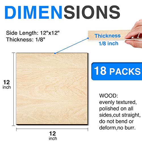 18 Pack Basswood Sheets 12"x12"x1/8" for Crafts, Unfinished Wood, Basswood Craft Wood Board Perfect for DIY Ornaments and Models Drawing Painting VKIZA