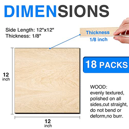 18 Pack Basswood Sheets 12"x12"x1/8" for Crafts, Unfinished Wood, Basswood Craft Wood Board Perfect for DIY Ornaments and Models Drawing Painting