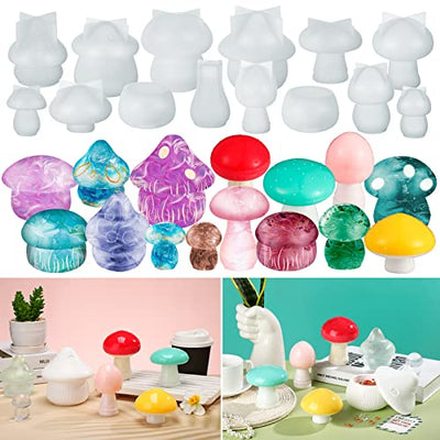 BBTO 14 Pcs Jar Resin Mold Mushroom Jar Silicone Mold Jewelry Holder Container Epoxy Mold Resin Jar Mold with Lid Casting Trinket Box Candle Holder
