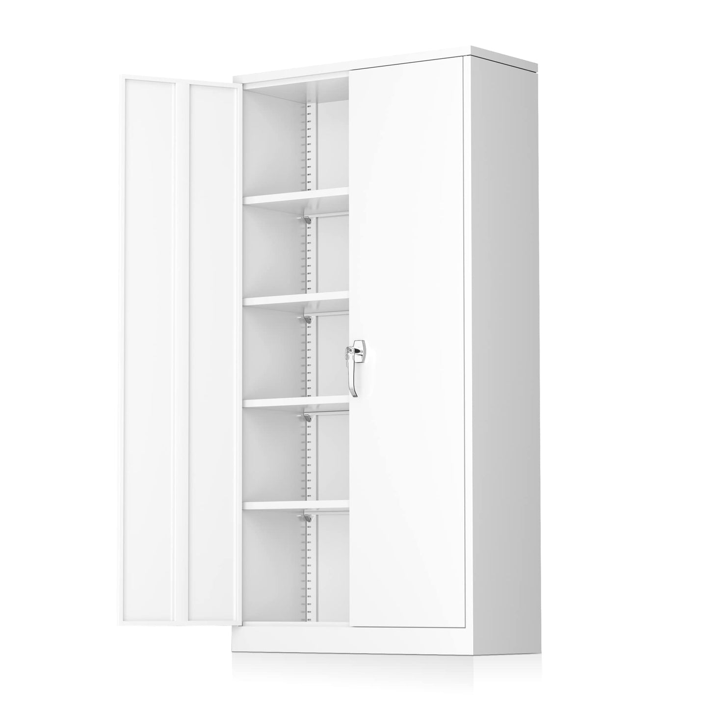 INTERGREAT Metal Storage Cabinet with Lock, 72" Office Storage Cabinet with Locking Doors and 4 Adjustable Shelves, White Lockable Steel Cabinet for