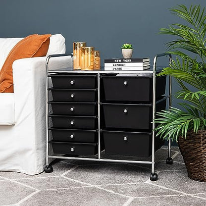 Mind Reader Rolling Cart with Drawers, Utility Cart, Craft Storage, Kitchen, Metal, 24.25"L x 15.25"W x 26.25"H, Black/Silver - WoodArtSupply