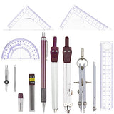 Metal Geometry Kit Set, 13PCS Math Compass and Protractors Geometry Drawing Tool Precision Set Graphic Compasses Triangle Rulers Pencils Protractor Ysglory