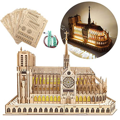 3D Wooden Puzzles for Adults,Moveable Architecture Notre Dame de Paris Church Model Kits,DIY Kid's Games with LED Toys,Brain Teaser Architecture Building Puzzle,Birthday Gift for Boy & Girl,266 Pcs…