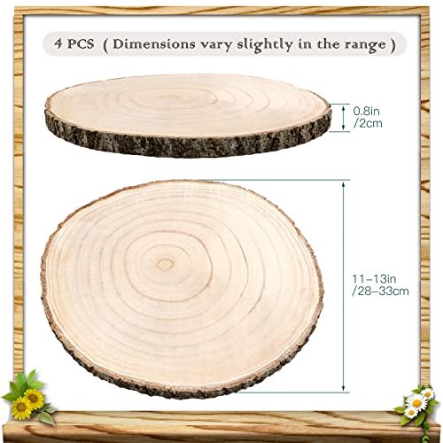 ZOCONE Large Wood Slices 4 Pcs 11-13 Inches Unfinished Wood Rounds, Natural Paulownia Wood Slices for Centerpieces, Wood Pieces Decoration with Bark, ZOCONE