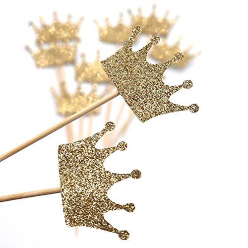 JANOU Gold Glitter Crown Cake Cupcake Topper for Wedding Party Decoration Pack 20pcs - WoodArtSupply