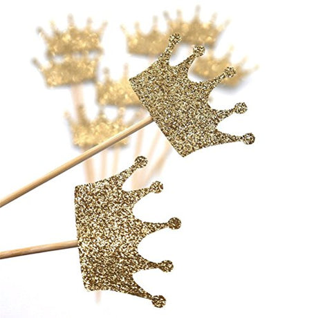 JANOU Gold Glitter Crown Cake Cupcake Topper for Wedding Party Decoration Pack 20pcs JANOU