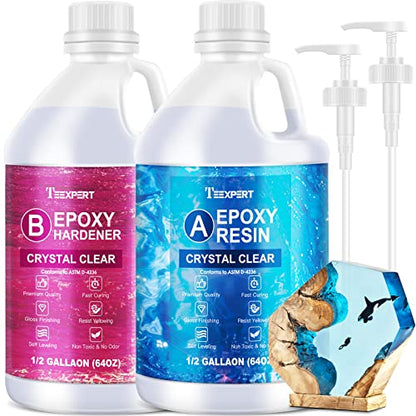 Teexpert Crystal Clear Epoxy Resin Kit 1 Gallon Self-Leveling Coating and Casting Resin, High-Gloss & Bubbles Free Resin and Hardener Kit for DIY - WoodArtSupply