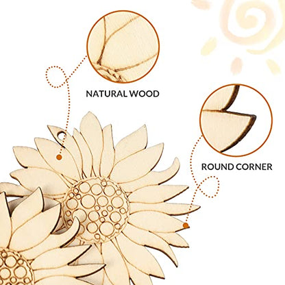 EXCEART 10 Pcs Unfinished Sunflower Wood Cutout Blank Wood Sunflower Slice with Twine for DIY Craft Spring - WoodArtSupply