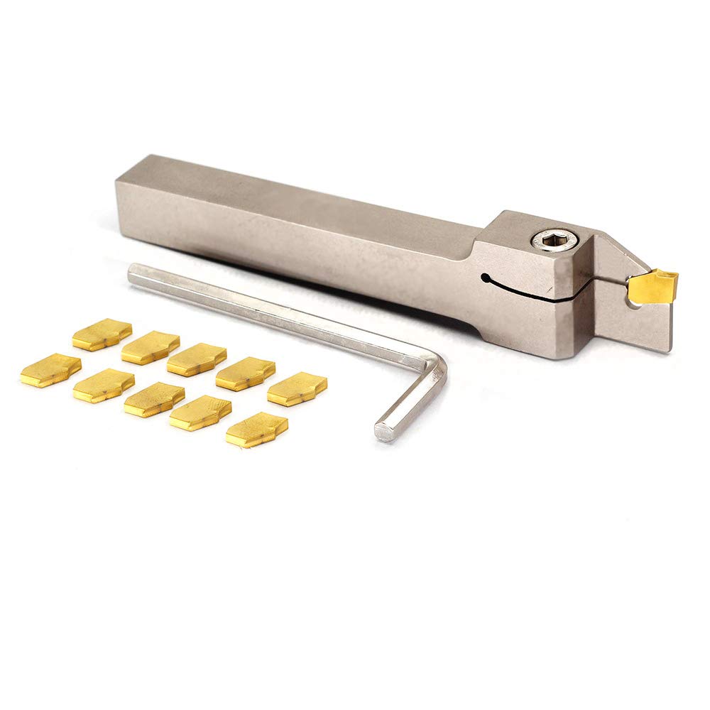 OSCARBIDE 1/2" Shank Nickel Plated Indexable Lathe Grooving Parting Holder Heavy Duty with 10 Pieces GTN-2(QC1402) Carbide Inserts QA08R-20 Right OSCARBIDE