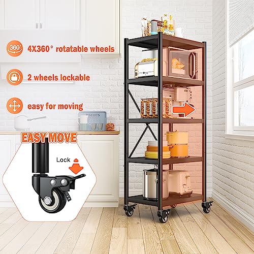 REIBII 5-Tier Heavy Duty Storage Shelves with Wheels - Adjustable Metal Shelving Unit for Garage and Pantry - WoodArtSupply