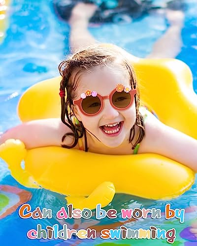 Kanayu 24 Pcs Sunglasses DIY Kit Kids Round Flower Sunglasses Bulk with 200 Random Letter Beads 100 Daisy Charms and 2 Glues Craft Party Favors Gifts Kanayu