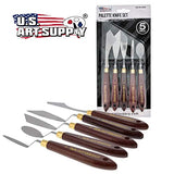U.S. Art Supply 5-Piece Artist Stainless Steel Palette Knife Set - Wood Hande Flexible Spatula Painting Knives for Color Mixing Spreading, Applying U.S. Art Supply