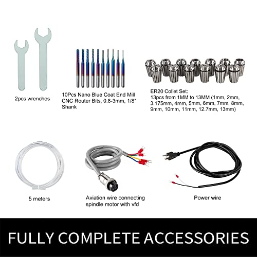 CNC Spindle Motor Kits, 110V 2.2KW 80mm Water Cooled Spindle Motor CNC motor +110V 2.2KW VFD+Clamp Mount +Water Pump+ Water pipe+ER20 Collet set + Zhong Hua Jiang