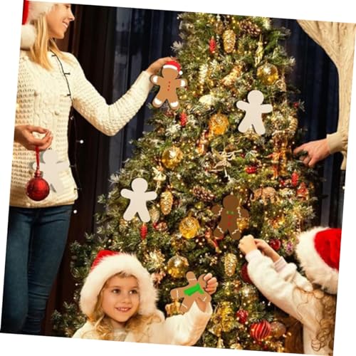 Yardenfun 20 Sets Wooden Hang Tag Xmas Gingerbread Tags Unpainted Xmas Cutouts Unfinished Gingerbread Cutout Xmas Wooden Gift Tags Gingerbread Wood Yardenfun