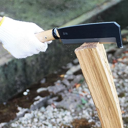 KAKURI Japanese NATA Hatchet Tool with Protruding Tip 7" [Single Bevel] Made in Japan, Heavy Duty Garden Axe Tool with Wood Handle for Cutting, KAKURI