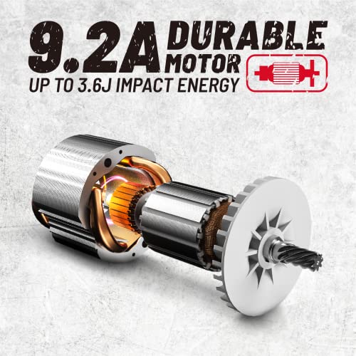DongCheng 1-1/8 Inch SDS-Plus Rotary Hammer Drill with Safety Clutch, 9.2Amp Heavy Duty Corded Demolition Hammer for Concrete, 1300 RPM, 3.6 Joules, Dong Cheng