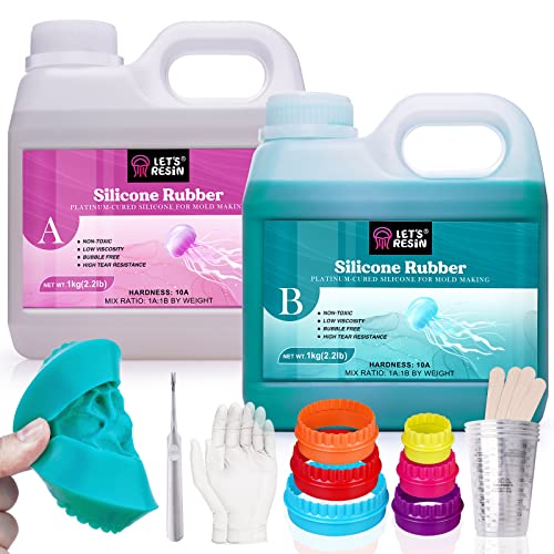 LET'S RESIN Super Elastic Silicone Mold Making Kit 10A,70.5oz Teal Color Mold Making Liquid Silicone Rubber, Ideal for Casting Resin Molds/Silicone LET'S RESIN