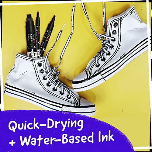 Funcils 5 Acrylic Black Paint Pen - Fine Tip, Thin Point & Jumbo Pens (1mm, 3mm, 6mm, 10mm, 15mm) - Black Paint Marker for Plastic, Canvas, Wood, Funcils