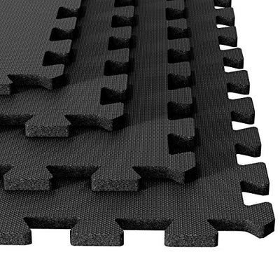 EVA Foam Mat Tiles 4-Pack - 16 SQ FT of Interlocking Padding for Garage, Playroom, or Gym Flooring - Workout Mat or Baby Playmat by Stalwart (Black)