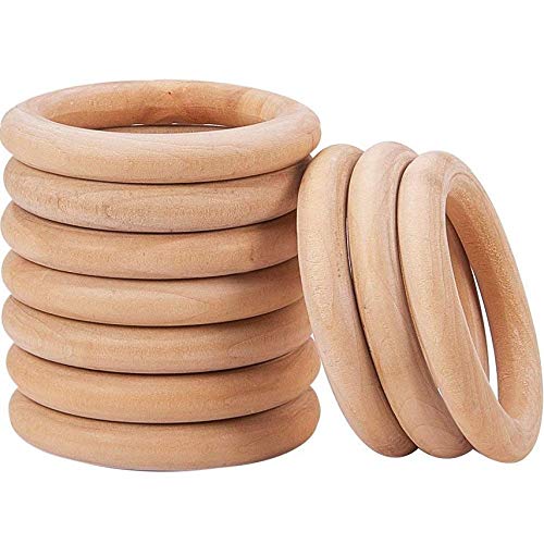 Onwon 10 Pieces Wooden Rings Natural Wood Rings Without Paint Smooth Unfinished Wood Circles for Craft DIY Baby Teething Ring Pendant Connectors - WoodArtSupply