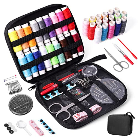 JUNING Sewing Kit with Case Portable Sewing Supplies for Home Traveler, Adults, Beginner, Emergency, Kids Contains Thread, Scissors, Needles, Measure JUNING