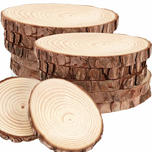 NINGWAAN 12 PCS 6-7 Inch Natural Wood Slices, Rustic Unfinished Wooden Circle with Tree Bark, Round Wood Centerpieces for DIY Crafts, Rustic Wedding NINGWAAN