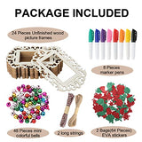 144 Pieces Unfinished Christmas Wooden Ornament Kits for Crafts, 24 Pieces Wooden Picture Frames Cutouts with Bells EVA Stickers, Wood Slices Photo Youyole