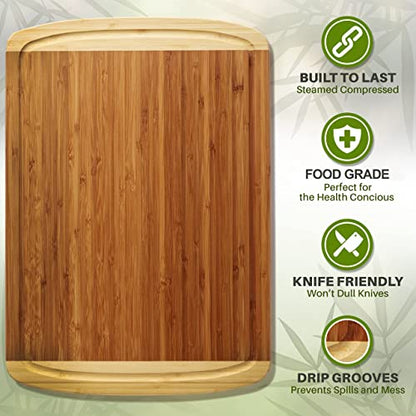 GREENER CHEF 18 Inch Extra Large Bamboo Cutting Board with Lifetime Replacements - Wood XL Cutting Boards for Kitchen - Organic Wooden Butcher Block