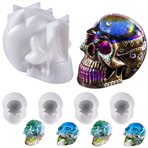 LET'S RESIN Resin Molds Silicone, 1 Pc Large Silicone Skull Epoxy Molds with 4 Pcs Small Skeleton Epoxy Resin Molds for Resin Casting Art Crafts,